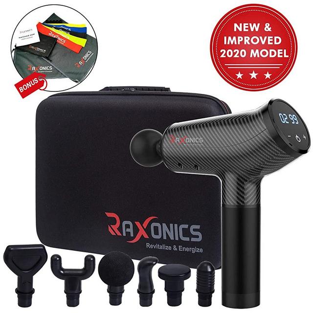 Massage Gun - Deep Tissue Percussion Massager for Foot Back Neck Leg Shoulder Muscle Pain Relief - Quiet Brushless Motor - Six Trigger Point Tips - BONUS Five Resistance Bands And Cloth