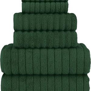 Elegant Comfort 100% Turkish Cotton Corduroy Ribbed Luxury Bath Towels 6-Piece Set, Premium Feel - Quick Dry, Highly Absorbent, Contains 2 Bath Towels, 2 Hand Towels, and 2 Washcloths, Hunter Green