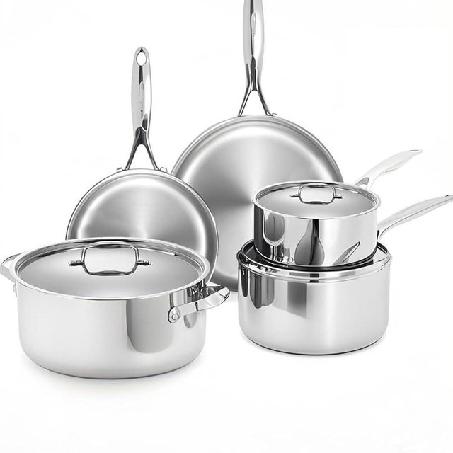 5 Ply Stainless Steel Cookware Set,8-Piece,Professional Kitchen Cooking, Heavy Chef Quality,PFOA, PTFE & PFOS Free,Induction, Non-Toxic, Oven Safe,Best 18/8 Full Clad