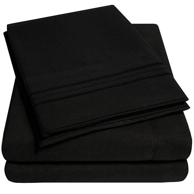 1500 Supreme Collection Bed Sheet Set - Extra Soft, Elastic Corner Straps, Deep Pockets, Wrinkle & Fade Resistant Hypoallergenic Sheets Set, Luxury Hotel Bedding, Queen, Black