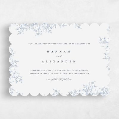 Blue Scalloped Wedding Invitation - Lugano Landscape