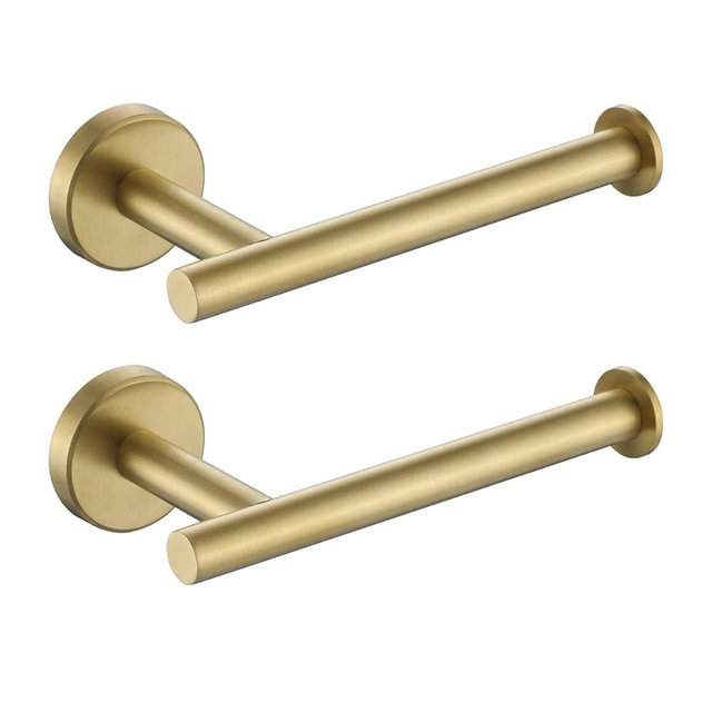 JQK Gold Toilet Paper Holder, 5 Inch Tissue Paper Dispenser, 304 Stainless Steel Thick 0.8mm Wall Mount, Brushed Brass, 2 Pack, TPH120-BG-P2