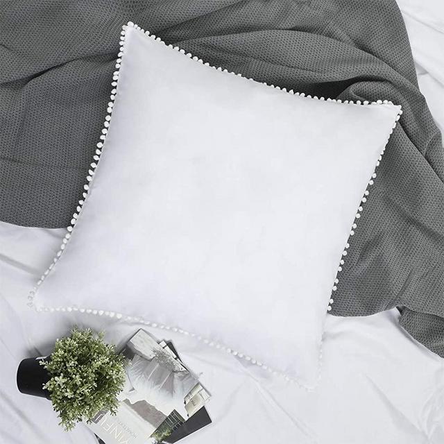 Pom Euro Sham Covers White European Sham 26x26 Set of 2 Pom Large Fringe Euro Pillowcase Boho Cute Pretty Ball Tassel Trimmed Girls 100% Cotton