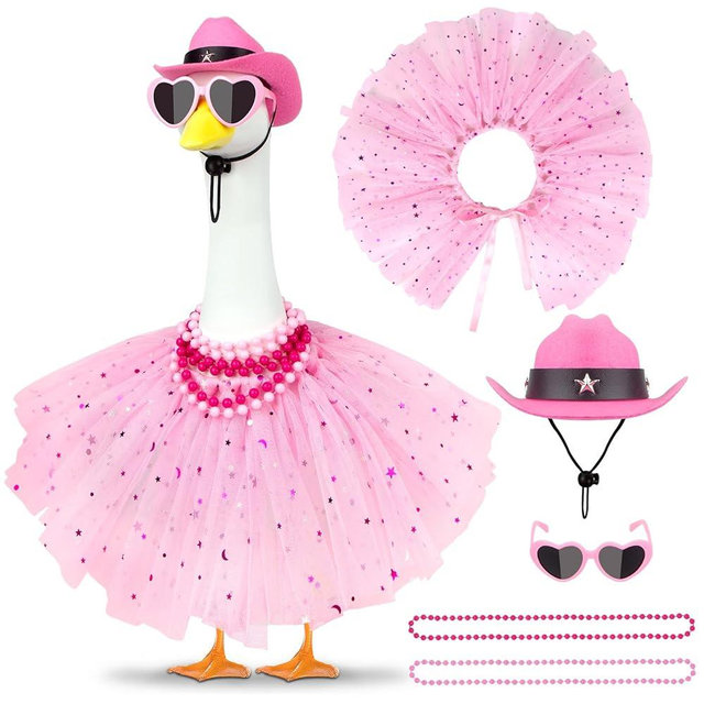 Lixintray Princess Porch Goose Outfits Summer Goose Clothes, Cute Goose Outfit with Tutu Saree Costume Fits 17-23 inches for Outdoor Garden Lawn Art Decor(Pink)