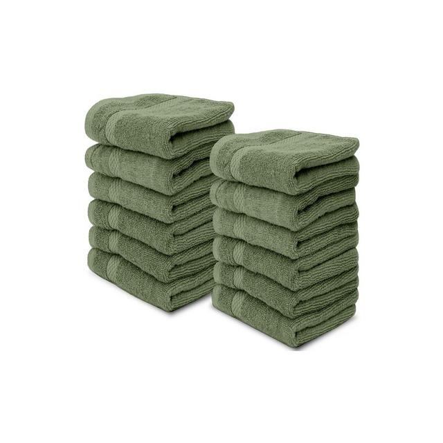 White Classic Luxury 100% Cotton Washcloths Set of 12 - 13x13" Sage