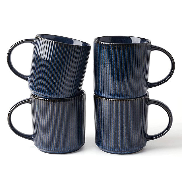 famiware 4 Pieces Coffee Cups, 12 oz Catering Mug with Handle for Coffee, Tea, Cocoa, Milk, Nebulas Blue