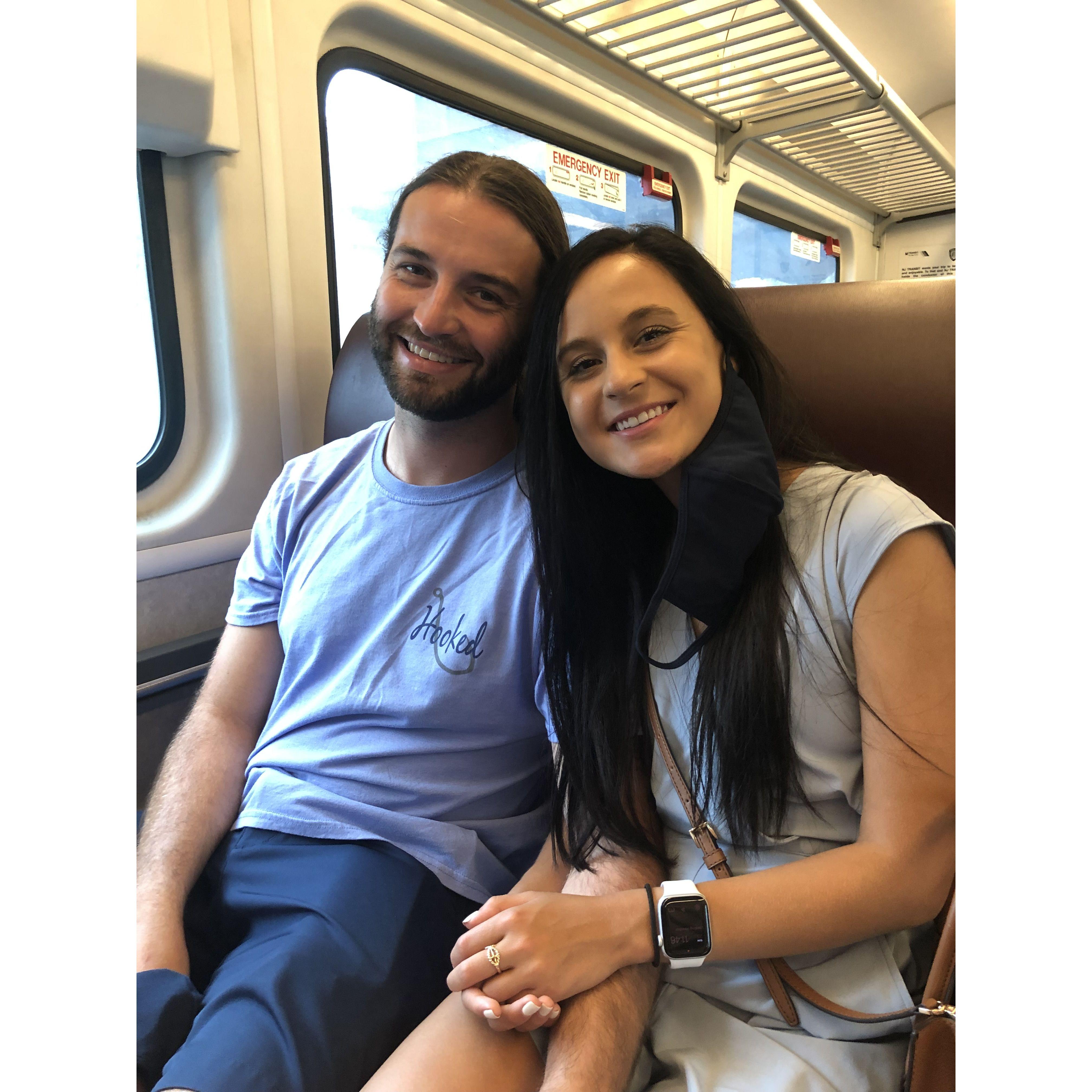 On the train to New York! Visiting Louie's family in New Jersey, summer 2021