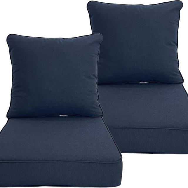 HDZNVF Deep Seat Cushion 24x24 2 Set (4 Pcs) for Outdoor Furniture, Water Repellent Fade Resistant Patio Cushions for Sofa, Chair, Lounge, Polyester Navy