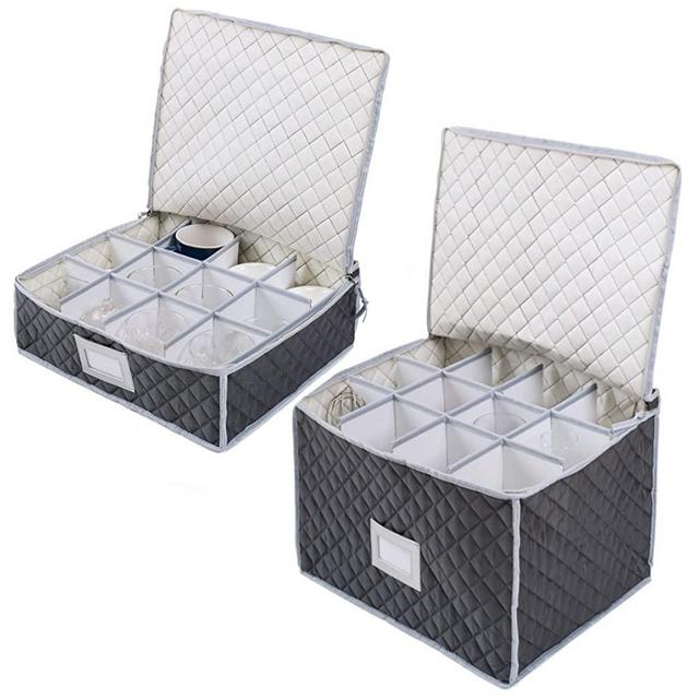 Set of 2 Cups & Glasses Storage Case - #1 Best Protection Stemware Chest for Storing or Transporting Coffee Cups, Mugs, Wine & Champagne Flutes, Goblets, and More