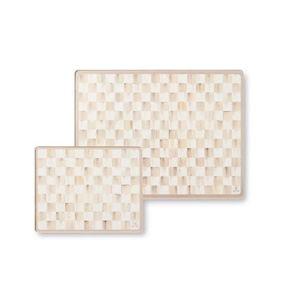 MACKENZIE-CHILDS Set of 2 Tempered Glass Cutting Boards, Countertop Cutting Boards, Brown-and-White Mocha Check