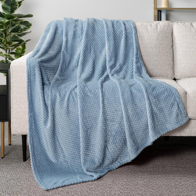 PAVILIA Soft Waffle Blanket Throw for Sofa Bed, Lightweight Plush Warm Blanket for Couch , Dusty Blue/Throw - 50x60, Easter Gift