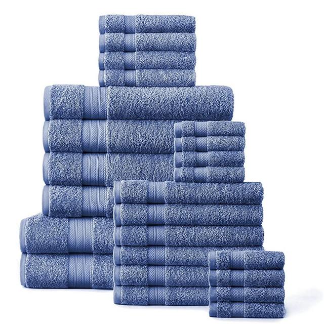 Casa Platino Bath Towels 24 PC Set - 100% Cotton Towels Set, 2 Bath Sheet, 4 Bath Towels, 6 Hand Towels, 8 Washcloths and 4 Tip Towels-, Soft and Absorbent Bath Towels for Bathroom - Denim