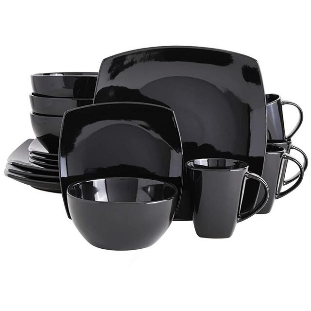 Gibson Elite Soho Lounge Reactive Glaze Stoneware Dinnerware Set, Service for 4 (16pc), Black
