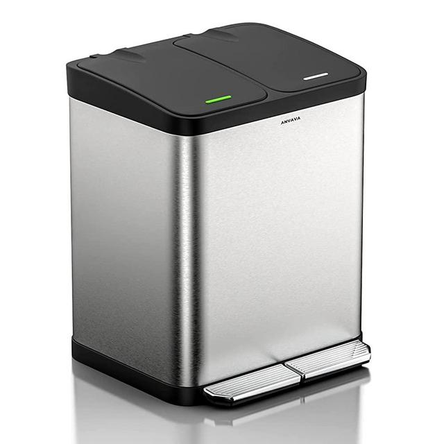 ANVAVA Dual Step Trash Can, 4.8 Gallon(18 Liter) Stainless Steel Rubbish Bin, 2x9L Classified Recycle Garbage Bin with Removable Inner Bucket and Soft Close Lid (18 Liter)