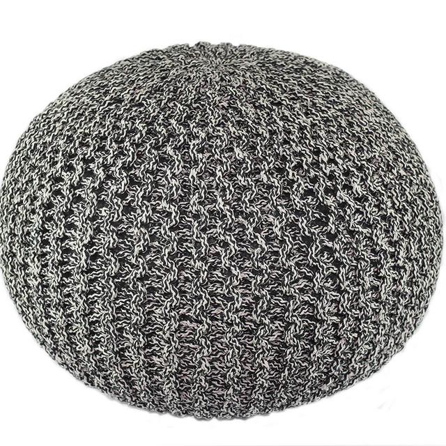 Cotton Craft - Hand Knitted Cable Style Tweed Dori Pouf - Charcoal/Black - Floor Ottoman - 100% Cotton Braid Cord - Handmade & Hand Stitched - Truly one of a Kind Seating - 20 Dia x 14 High