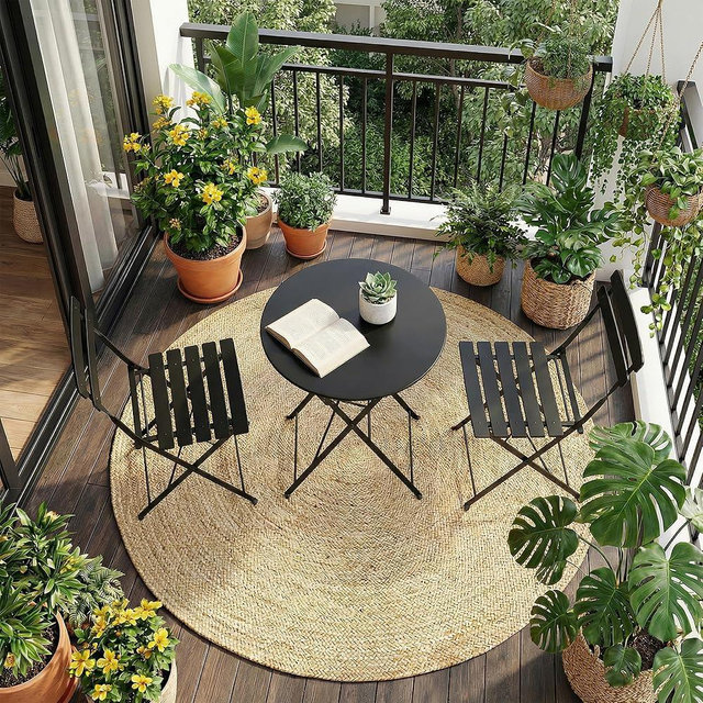 IDEALHOUSE Bistro Table and Chairs Set of 2, 3-Pieces Patio Bistro Set, Folding Design, No Assembly Need, Outdoor/Indoor Outdoor Patio Furniture Set for Balcony Yard Garden, Black