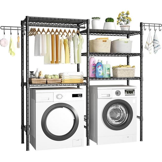 Ulif 65.3”W x 13.4”D x 77.5”H Clothes Drying Rack, 5 Tiers Over Washer and Dryer Laundry Room Storage and Organizer, Heavy-Duty Space Saver, Black
