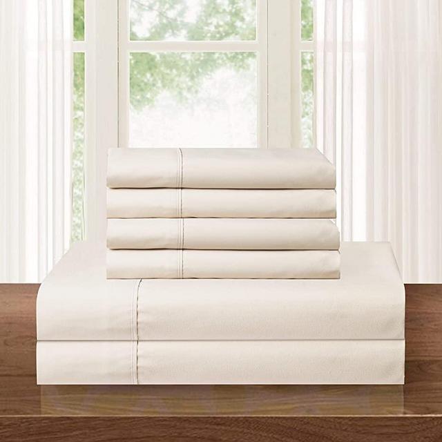 Elegant Comfort Luxurious Soft 1500 Thread Count Egyptian 6-Piece Premium Hotel Quality Wrinkle and Fade Resistant Coziest Bedding Set, King, Cream