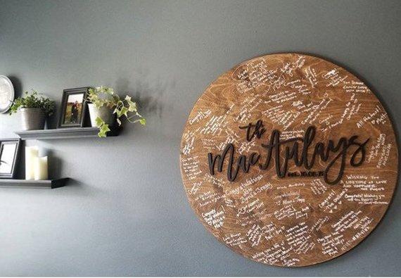 Wedding Guestbook Sign, "the Rideouts, est 09.13.19" Font: White