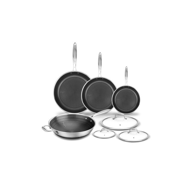 NutriChef 7 Piece Stainless Steel Kitchen Cookware Pan Set with Lids, Black