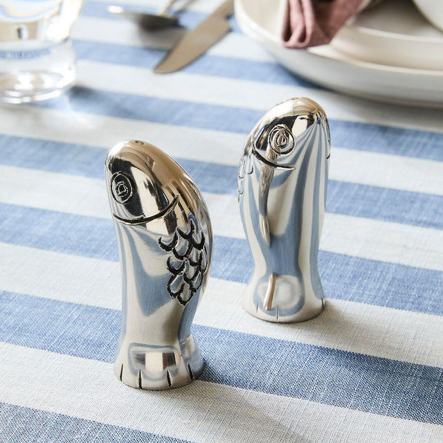 Sardine Metal Salt and Pepper Shakers, Silver, Set of 2