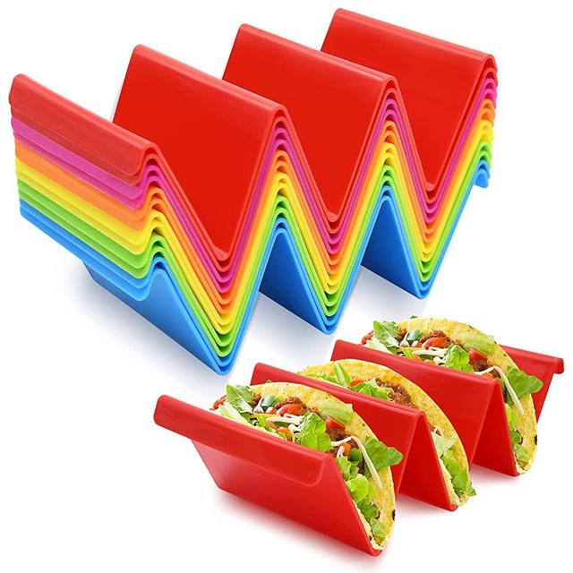 Taco Holder Set, 12 Pack/24 Pack Large Colorful Taco Tray, Taco Stand Each Can Hold 2 or 3 Tacos, Food Grade PP Material, Taco Tray Holder, Tacos Holder for Party, Dishwasher and Microwave Safe