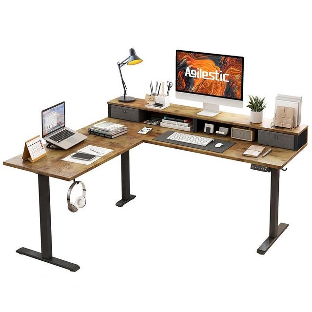 Agilestic L Shaped Electric Standing Desk with 2 Drawers, 63 Inch Ergonomic Adjustable Height Desk with Storage, Corner Desk Sit Stand up Computer Table for Work Office Home, Rustic Brown
