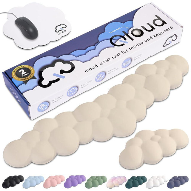 Create-ables Qloud Cloud Wrist Rest Keyboard Wrist Rest for Computer Keyboard Pad, Cloud Keyboard Wrist Rest, Wrist Pad for Keyboard, Memory Foam, Non Slip Base, Comes with Mouse Pad - Beige
