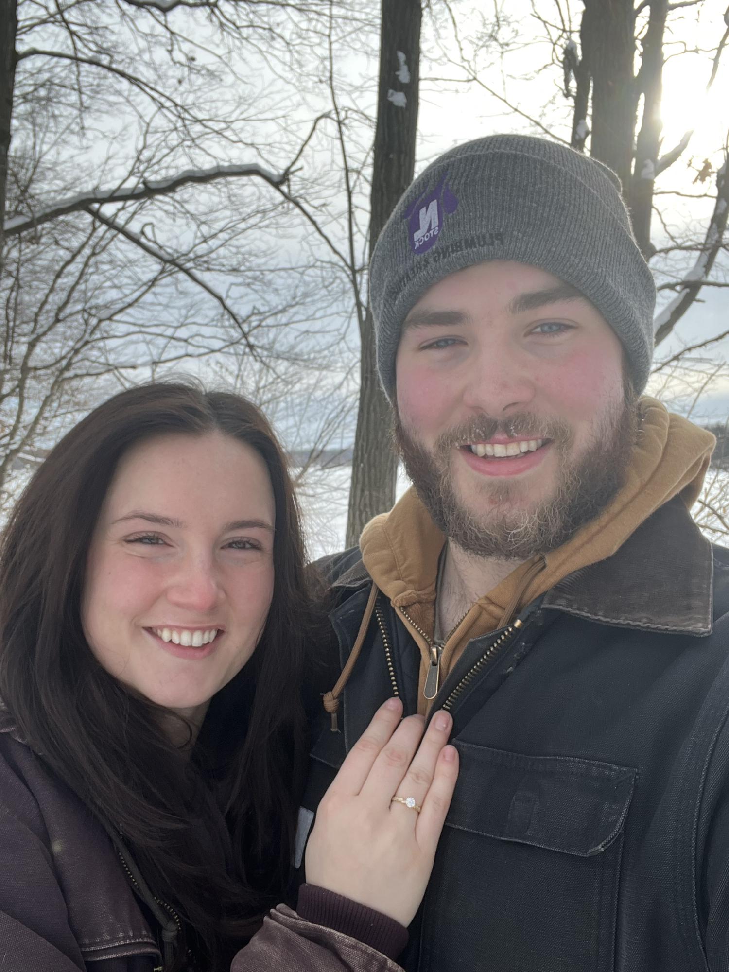 This was taken on the day of our engagement! Snowshoeing around Chippewa River after the proposal.