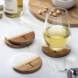 Personalized Marble Acacia Coaster, Set of 4