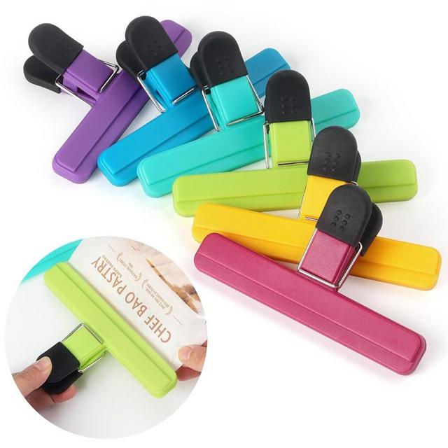 Tamaki 6 Pack Large Chip Bag Clips Assorted Color Food Bag Clips Plastic Heavy Duty Seal Grip, 6 x 3.5 Inch