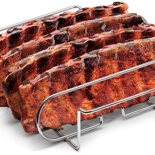 Sorbus Non-Stick Rib Rack - Porcelain Coated Steel Roasting Stand – Holds 4 Rib Racks for Grilling & Barbecuing - Perfect BBQ Accessories for Smoker and Grill - Durable and Convenient Design (Silver)