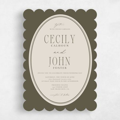 Green Scalloped Wedding Invitation - Anara Portrait