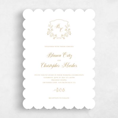 Yellow Scalloped Wedding Invitation - Estera Portrait