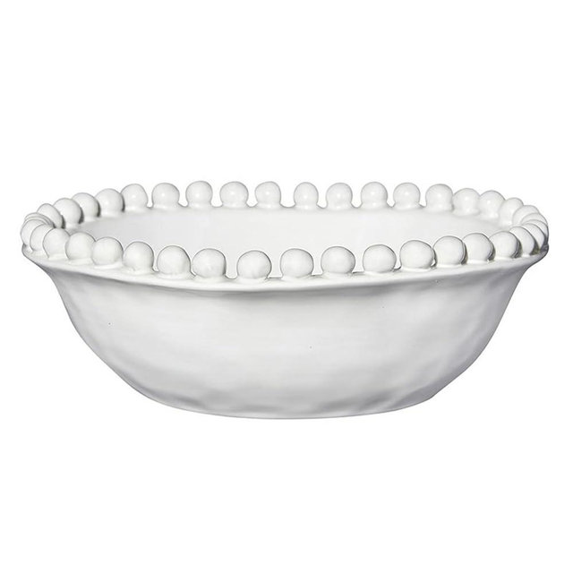 Santa Barbara Design Studio Serving Bowls Beaded Artisan Ceramic Bowl, 8" Diameter, White