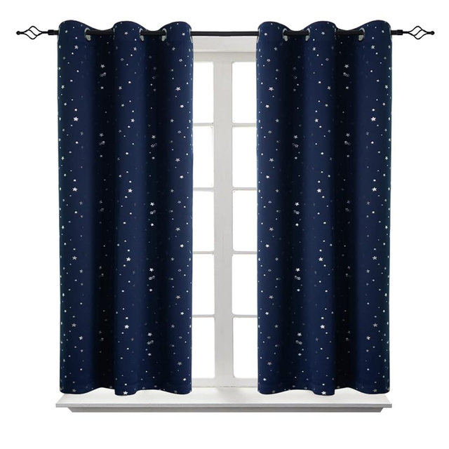 BGment Short Curtains for Windows, Small Blackout Curtains 45 Inch for Bedroom, Star Room Darkening Curtains Thermal Insulated Grommet Drapes for Kids Room Nursery, 2 Panels (42 x 45 Inch, Dark Blue)