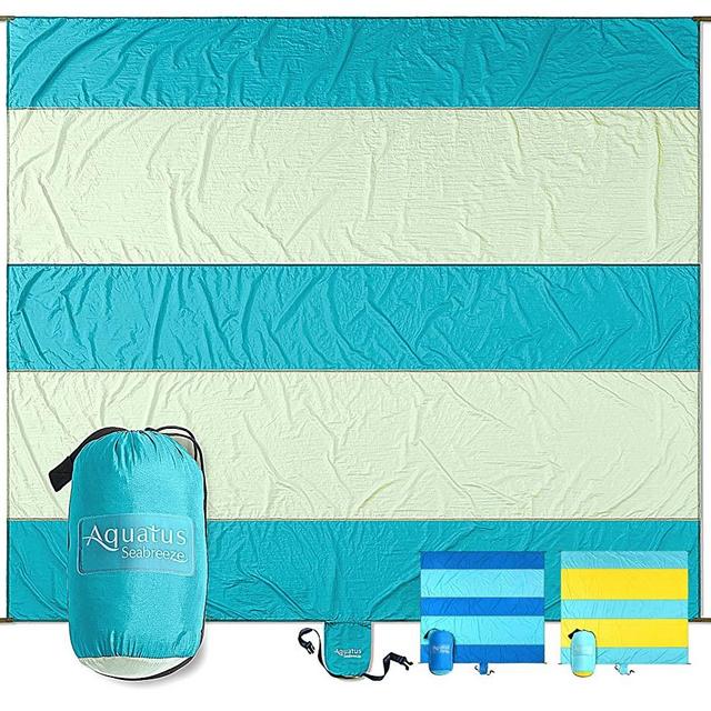 Aquatus Sandproof Beach Blanket Extra Large Oversized 10ft by 9ft for 7 Adults Best Beach Mat for Outdoor Camping, Picnic, Travel, Hiking, Festivals, and Events