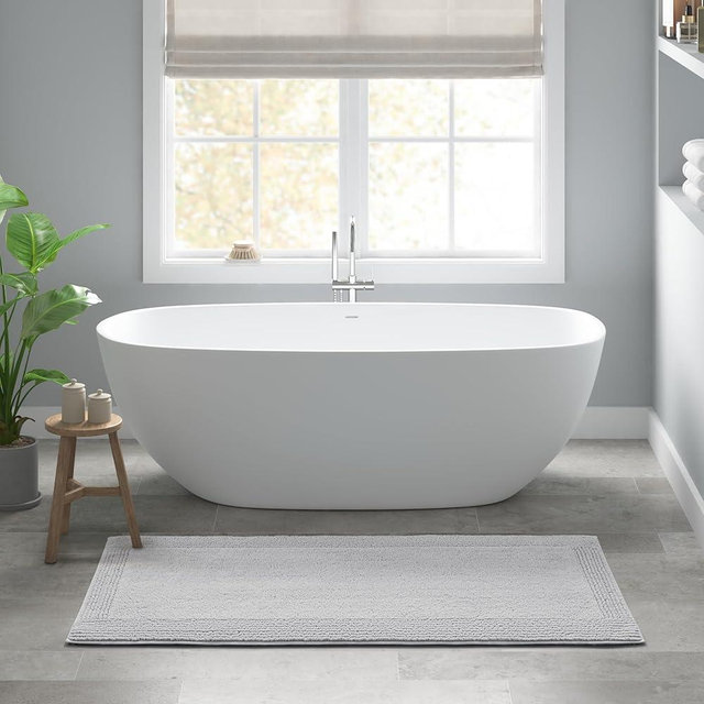 Madison Park Splendor Reversible 100% Cotton Tufted Bathroom Rug-3000 GSM Hotel Quality Luxurious Plush Medium Pile Bath Mat Absorbent, Quick Dry, Shower Room Décor, 24"x60" Grey