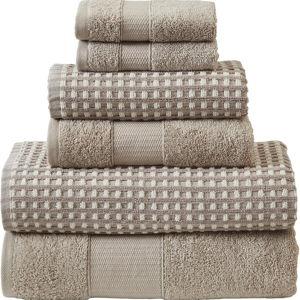 Modern Threads 6-Piece 100% Combed Cotton Yarn Dyed Cobblestone Jacquard Towel Set Flax