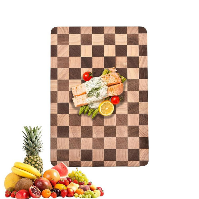 Bokaiya Wood Cutting Board for Kitchen,Dishwasher Safe Checkered Chopping Board with Juice Groove& Handles Thick Wooden Board for Meat Vegetables Fruit Ideal Gift for the Home(15.7"x11"x1")
