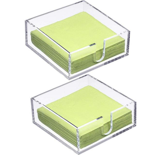 2 Pieces Acrylic Cocktail Napkin Holder for Table, Lucite Clear Beverage Napkin Holder Square Rectangle for Dinner, Kitchen, Bathroom, Restaurant, Bar (2 Pieces, 5.5 x 5.5 Inch)