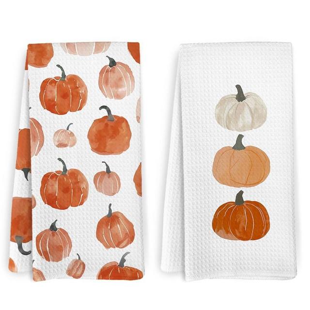 KFXHANGD Fall Pumpkin Decor Kitchen Towels and Dishcloths Set of 2, Fall Hand Towels, Fall Dish Towels, Farmhouse Pumpkins Fall Decorative Hand Tea Towels for Dorm Bathroom Kitchen, 16×24 Inches