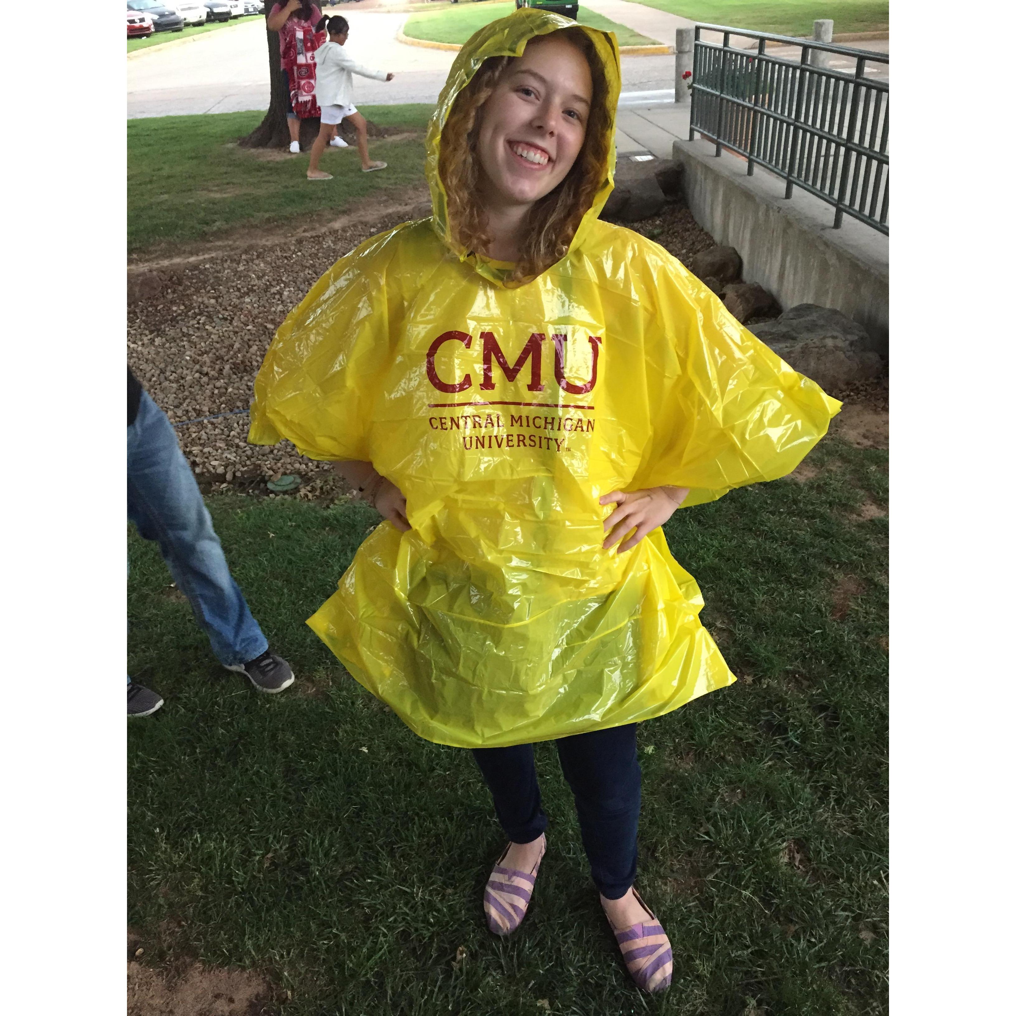 When the poncho from undergrad came in handy for during a thunderstorm in Norman, OK during the playoffs for the WCWS!