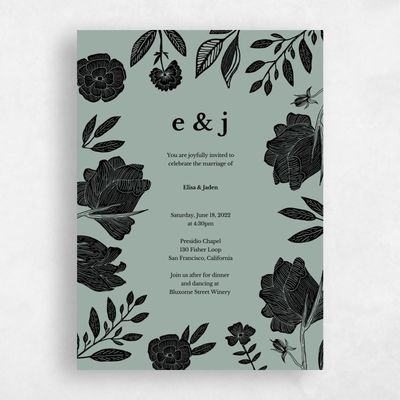 Vintage Green Wedding Invitation - Catania Border