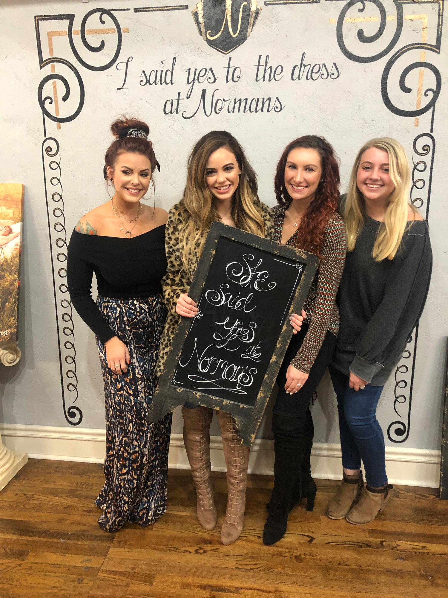 Kelsi, Kalynn, Lauren, and Sophie celebrating Kalynn's dress choice!