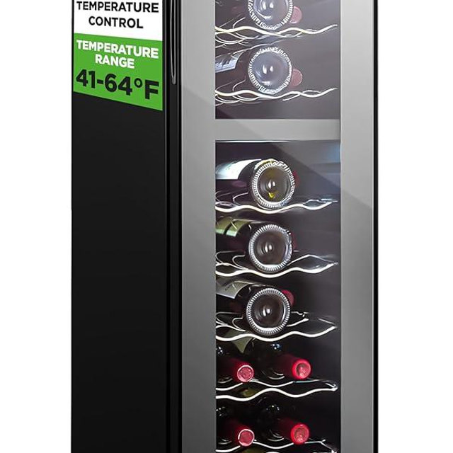 Nutrichef 24 Bottle Wine Fridge | Dual Zone Wine Chiller | Adjustable Temperature 41°F to 64°F | Ultra Quiet Operation | Wine Cooler For Home, & Office | Free Standing 39x11x23 IN (Black)