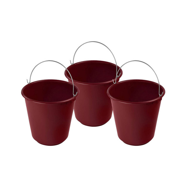 YBM Home 11.5 Quart Red Plastic Pail Bucket with Handle ,3-Pack