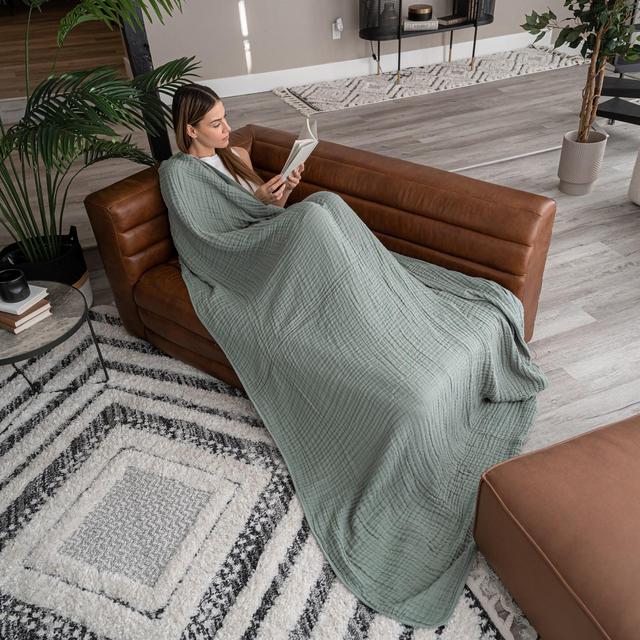 Muslin Blanket for Adults, Extra Large King 108" x 90" By Comfy Cubs - Fern