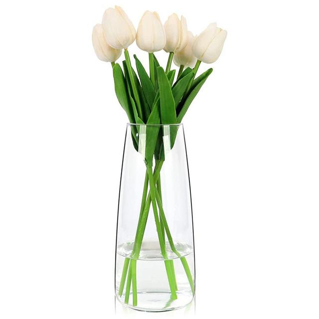 BIGIVACA 8.7 Inch Tall Clear Glass Vase,1 Pack Modern Large Flower Vases for Home Decoration,Wedding Centerpieces,Office