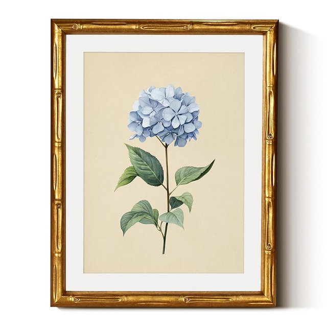 InSimSea Gold Bamboo Framed Canvas Wall Art, Vintage Hydrangea Flower Prints, Antique Moody Picture Frame with Mat, Victorian Home Wall Decor for Kitchen Dining Living Room Bedroom, 11x14inch